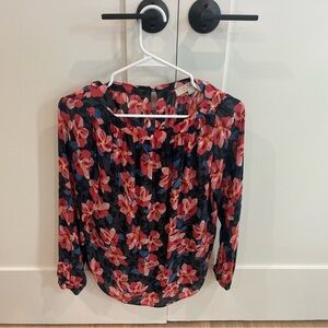 LOFT Floral Blouse - Pink and Black